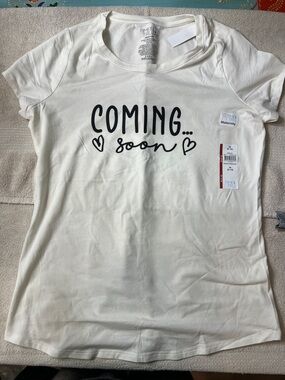 Time and Tru White Maternity Tee with Black 'COMING... soon' Script
